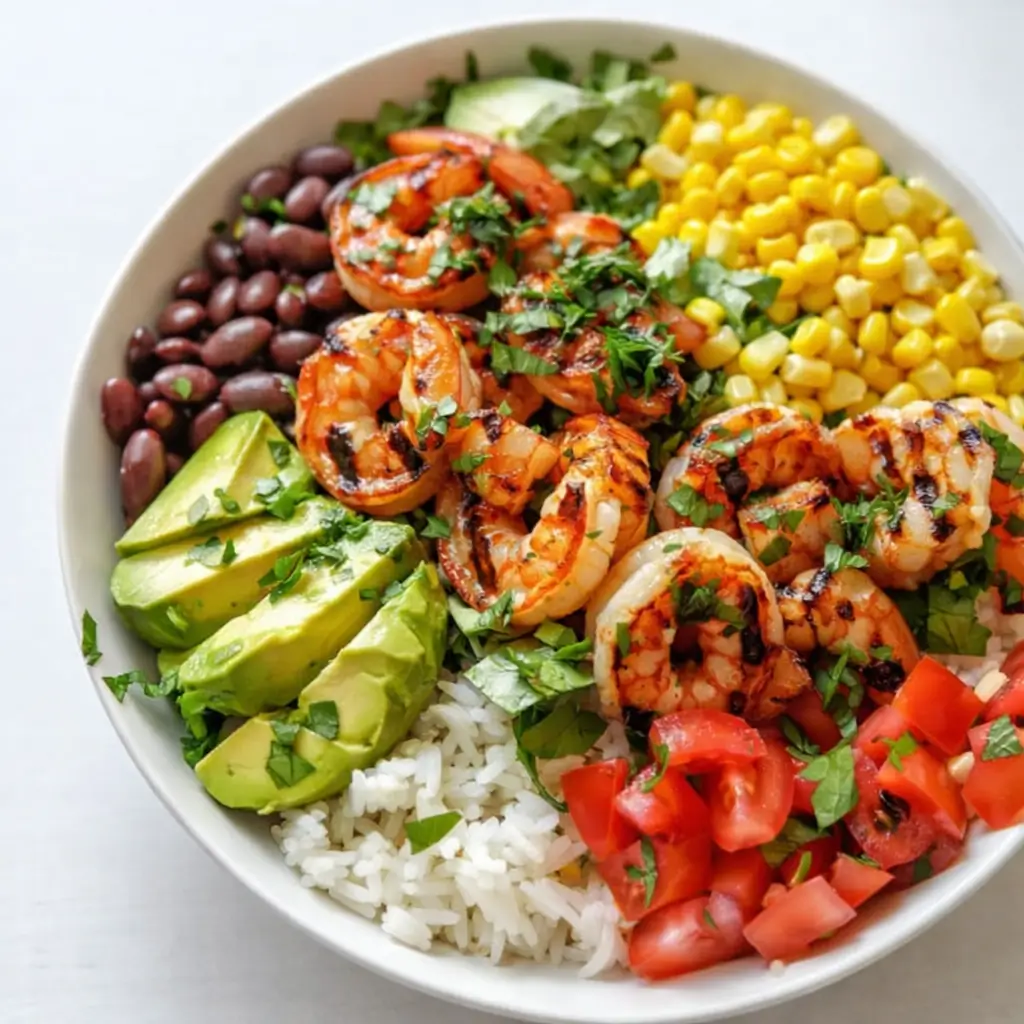Easy Chipotle Lime Shrimp Bowl with avocado and salsa