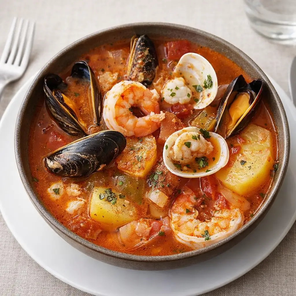 Easy Cioppino Seafood Stew in Tomato Broth