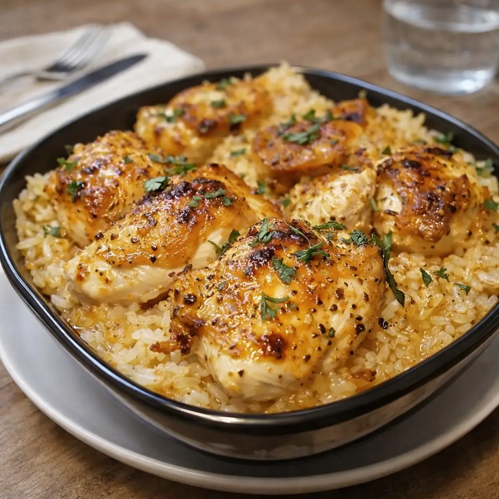 Easy Forgotten Chicken and Rice fresh from the oven