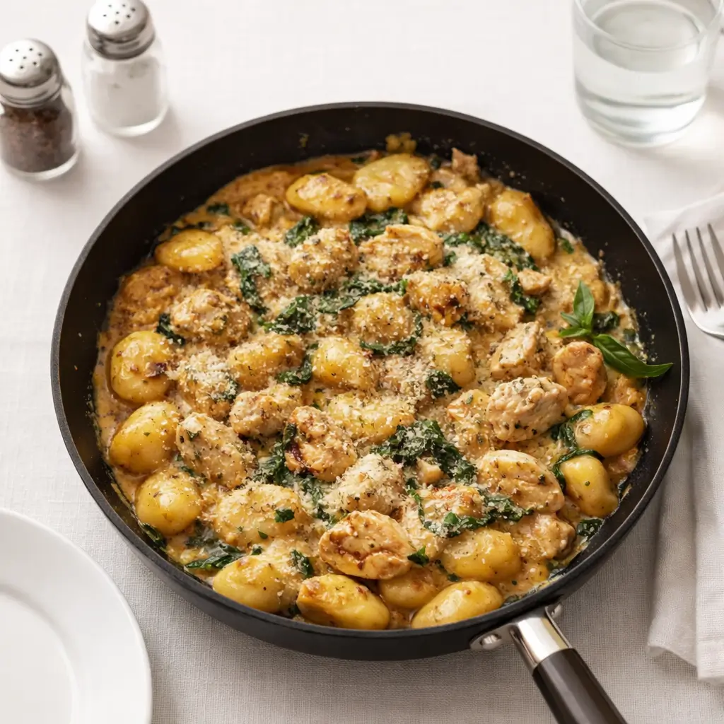Garlic Chicken Gnocchi Skillet creamy dinner