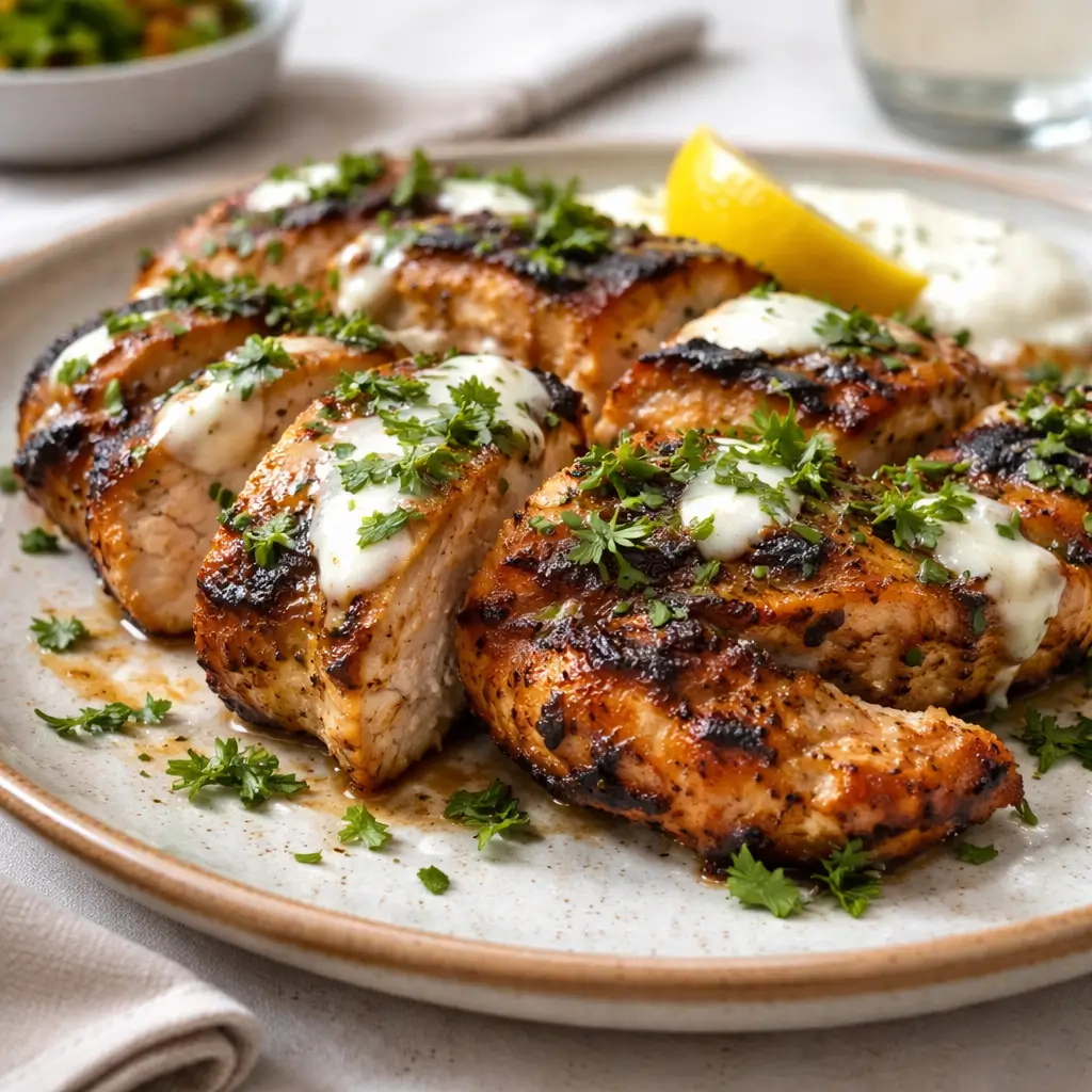 Greek Yogurt Marinated Chicken Breasts on board