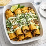 Ground Beef Flautas with Cilantro Avocado Sauce