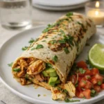 High-Protein Chicken Avocado Wrap on a plate