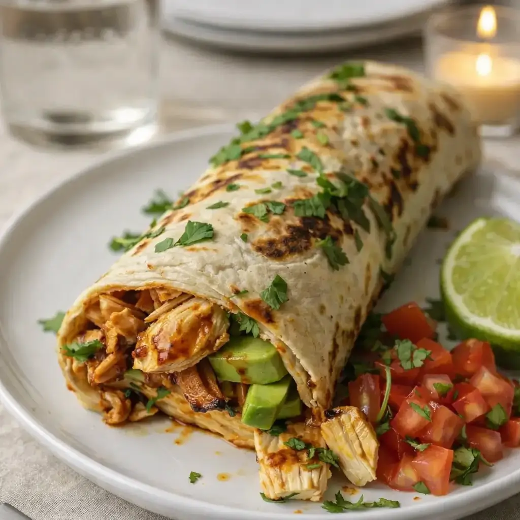 High-Protein Chicken Avocado Wrap on a plate