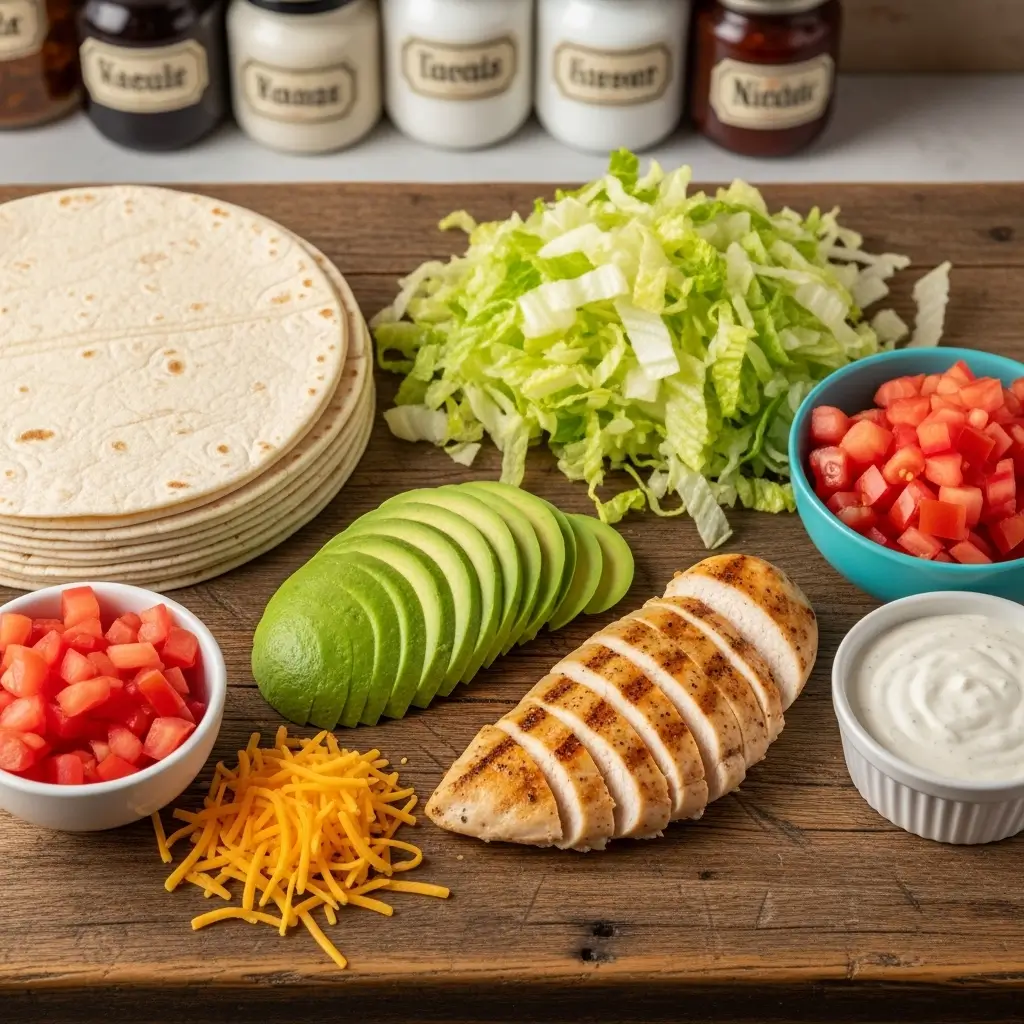 Ingredients for High-Protein Chicken Avocado Wrap