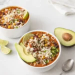 High protein taco soup with beef, beans, and cheese