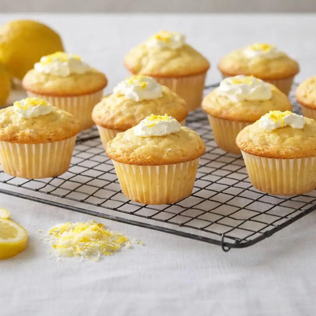 Keto Lemon Cream Cheese Muffins freshly baked on cooling rack