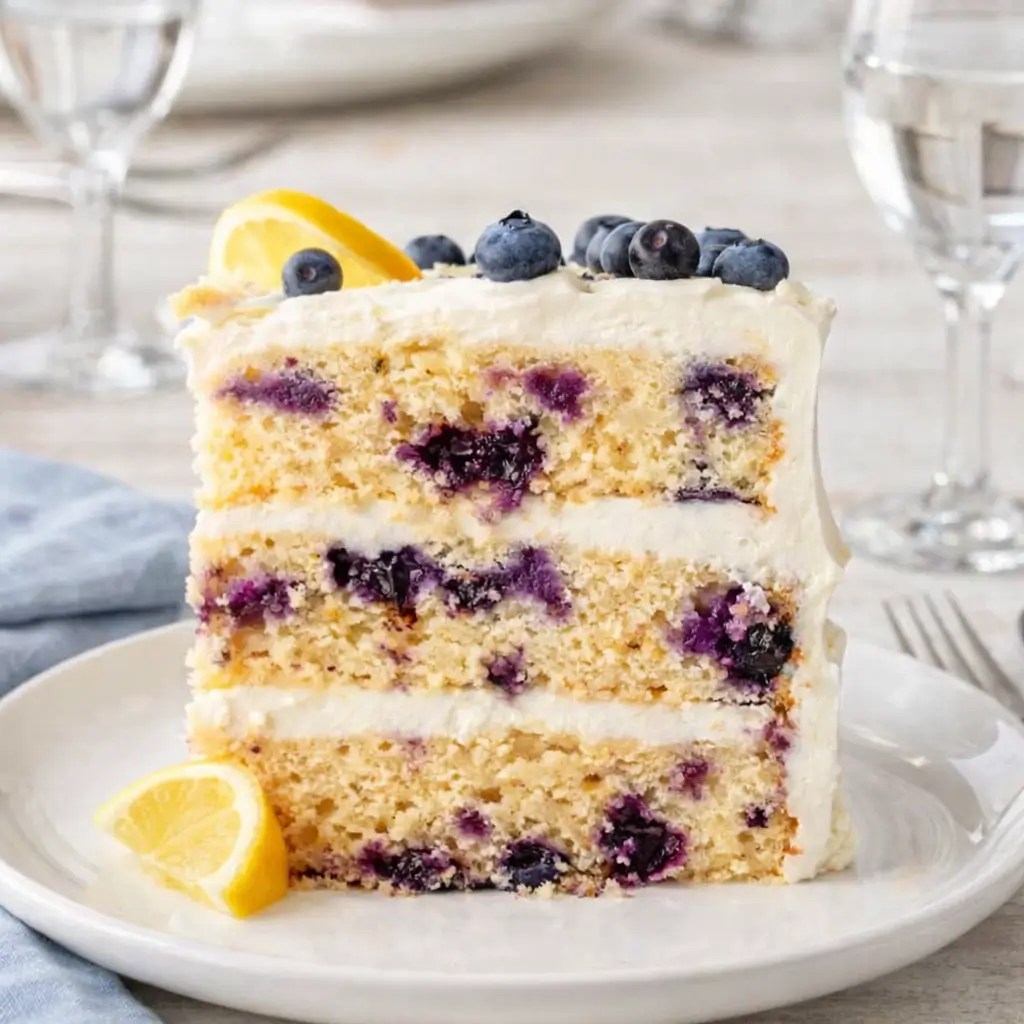 Lemon Blueberry Layer Cake with cream cheese frosting
