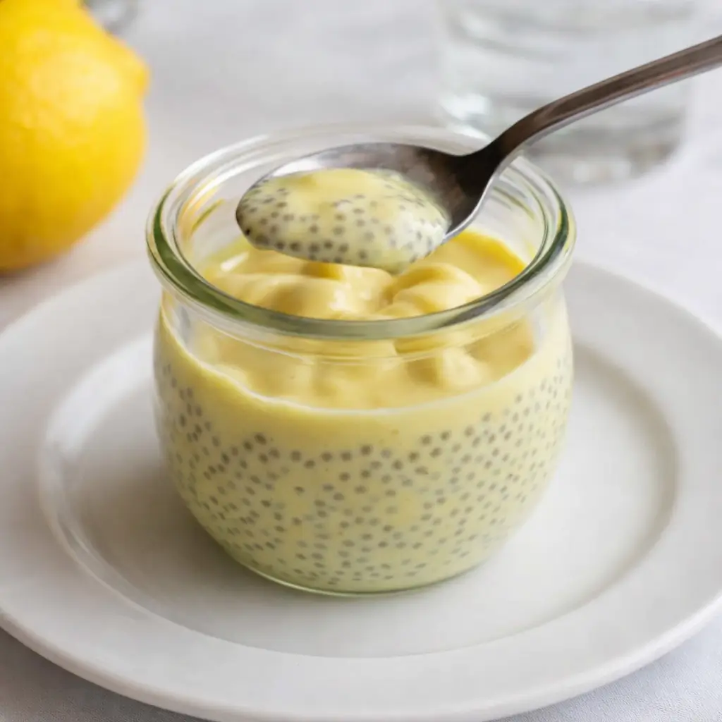 Lemon Cream Chia Pudding with lemon zest and berries