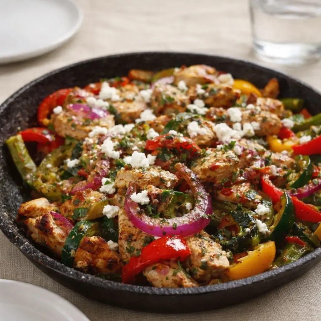 Mediterranean Chicken Stir Fry in skillet