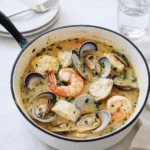 Rustic Seafood Soup in a cozy farmhouse kitchen