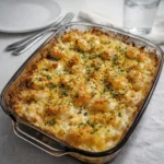 Shrimp Casserole Recipe baked with golden cheese