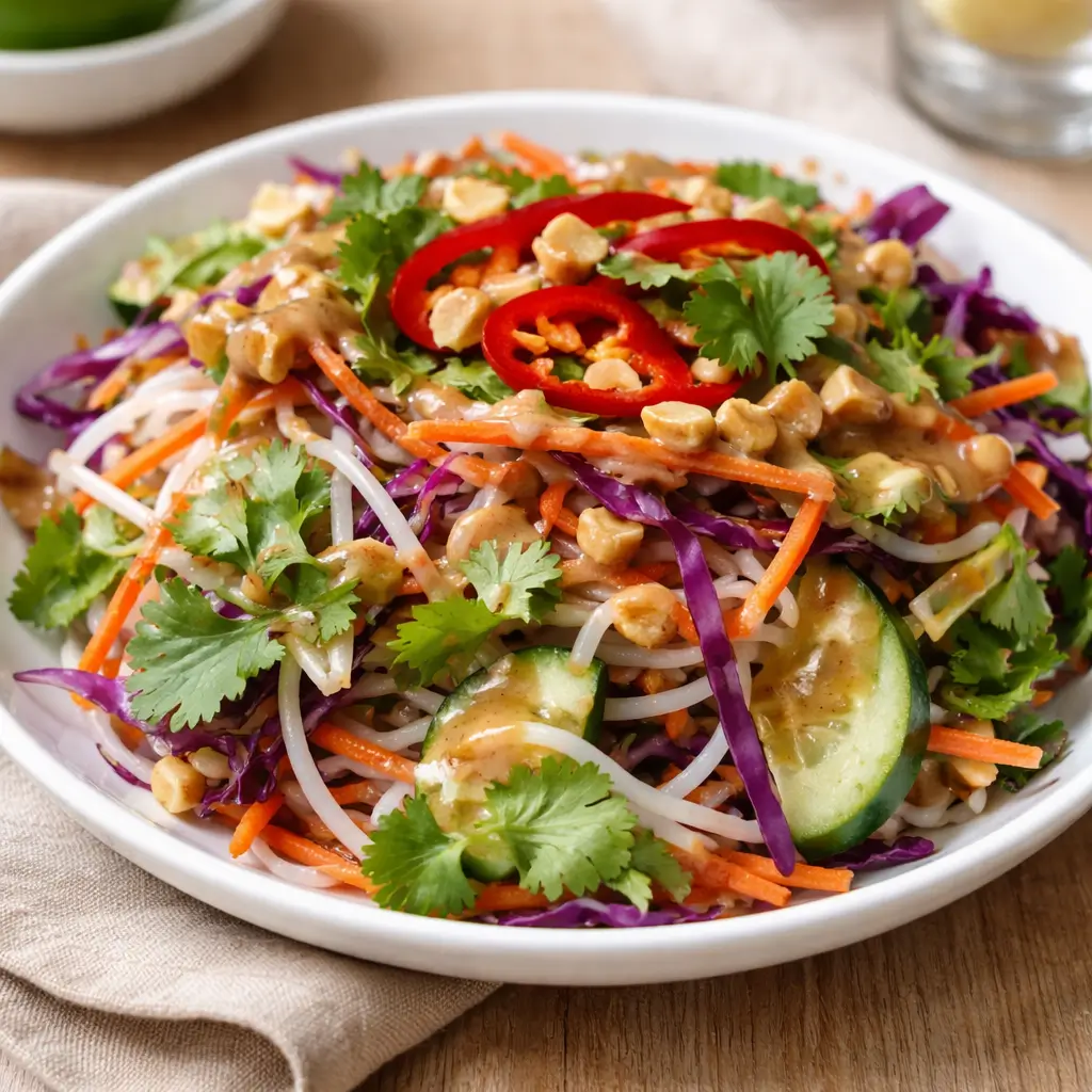 Spring Roll Salad with Peanut Dressing in vibrant bowl