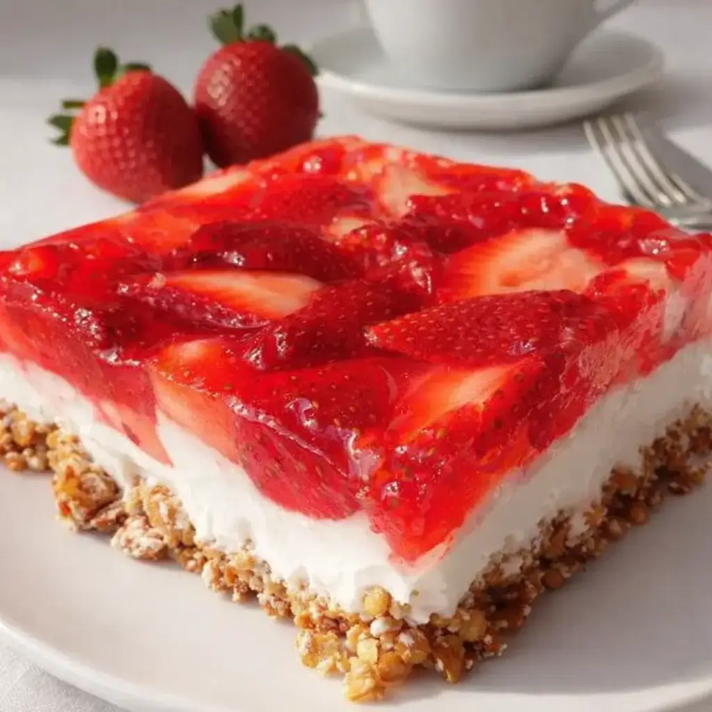 Strawberry Pretzel Jello Salad dessert layers