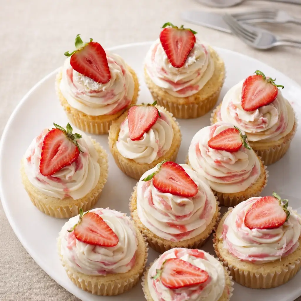 Strawberry Shortcake Cupcakes with Whipped Cream and Fresh Strawberries