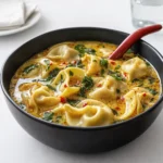 Thai Potsticker Coconut Soup in a creamy coconut broth