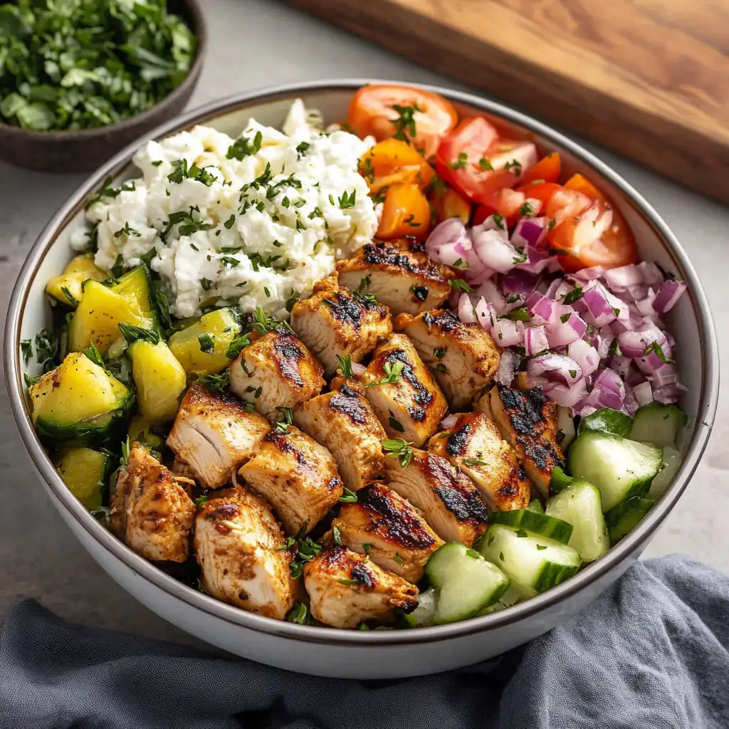 Greek Chicken Souvlaki Mediterranean Bowl – Flavors of the Mediterranean in One Vibrant Dish