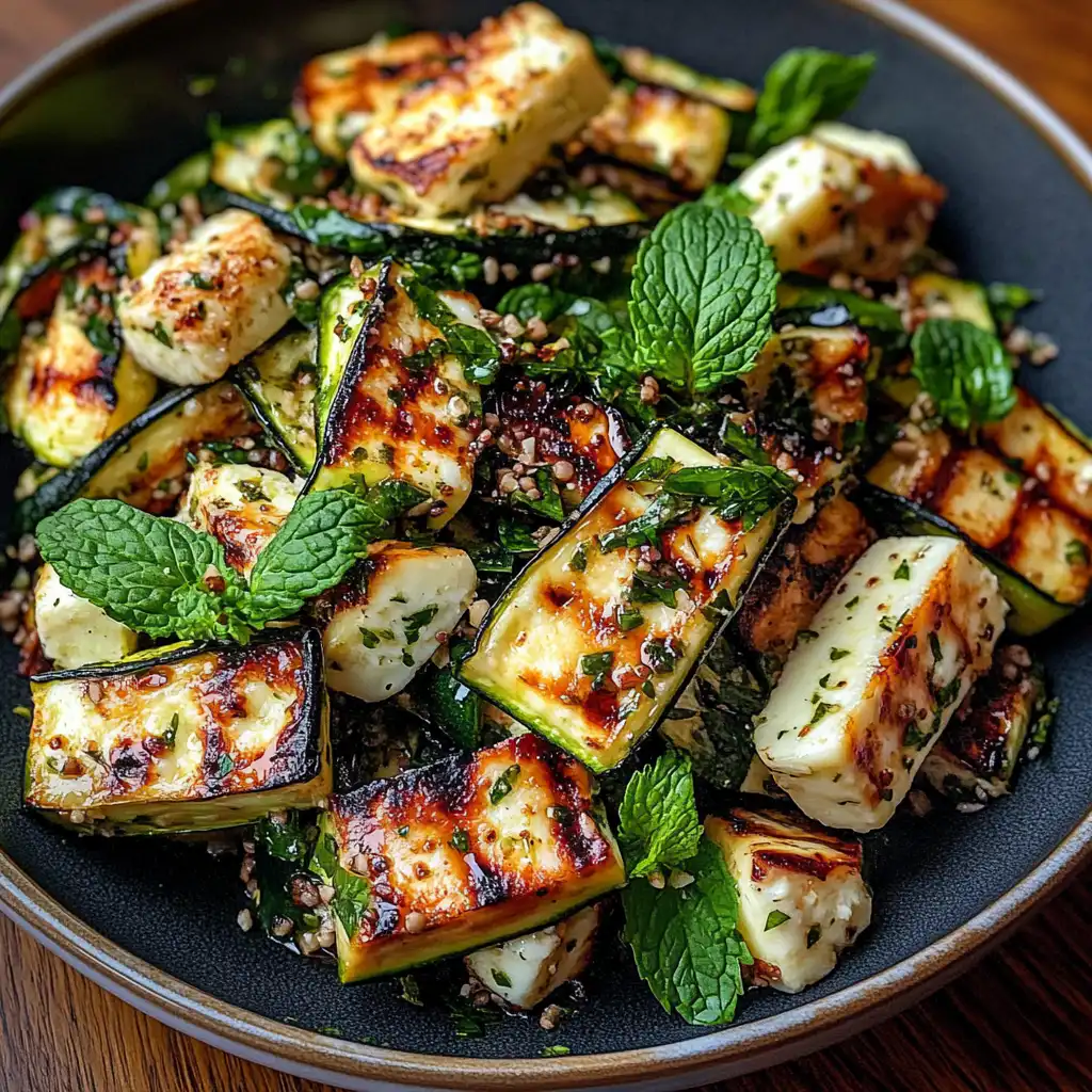 Grilled Zucchini Salad with Halloumi, Tahini &amp; Mint