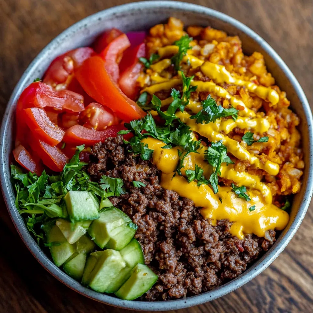 High-Protein Cheeseburger Bowls Recipe – Low-Carb Meal Prep with Ground Beef &amp; Burger Sauce