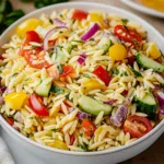 Veggie Rainbow Orzo Salad with Lemon and Feta