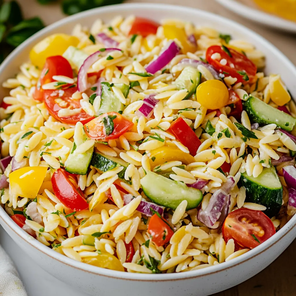 Veggie Rainbow Orzo Salad with Lemon and Feta