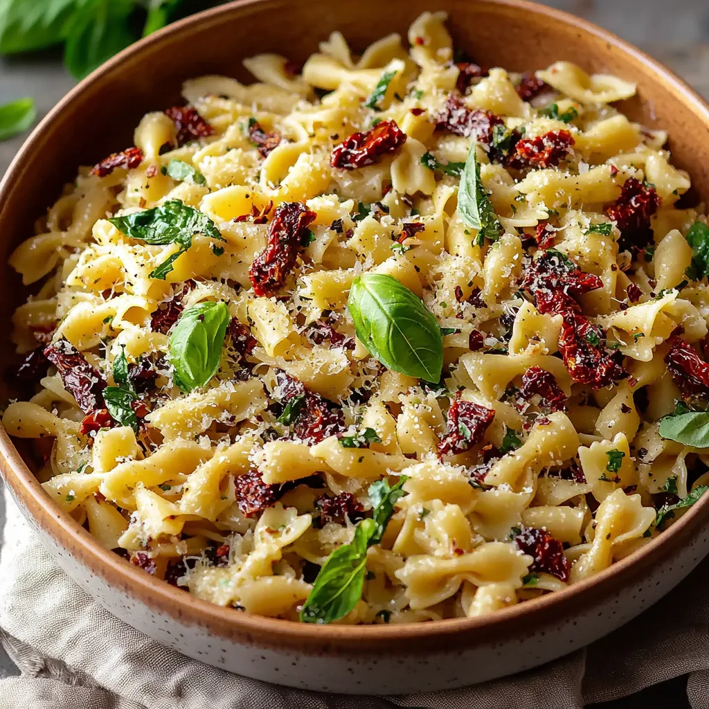 Delicious Pasta Salad with Basil and Sundried Tomatoes