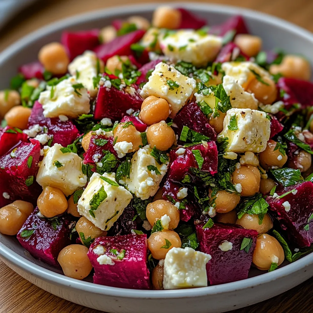 Chickpea Beet Feta Salad with Lemon-Garlic Vinaigrette
