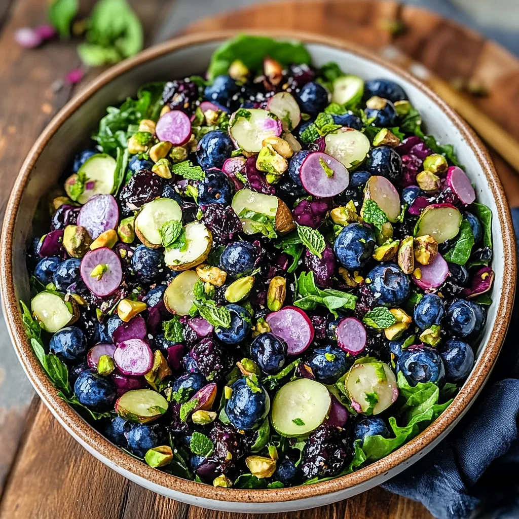 Blueberry Pistachio Spring Salad with Creamy Pomegranate Dressing