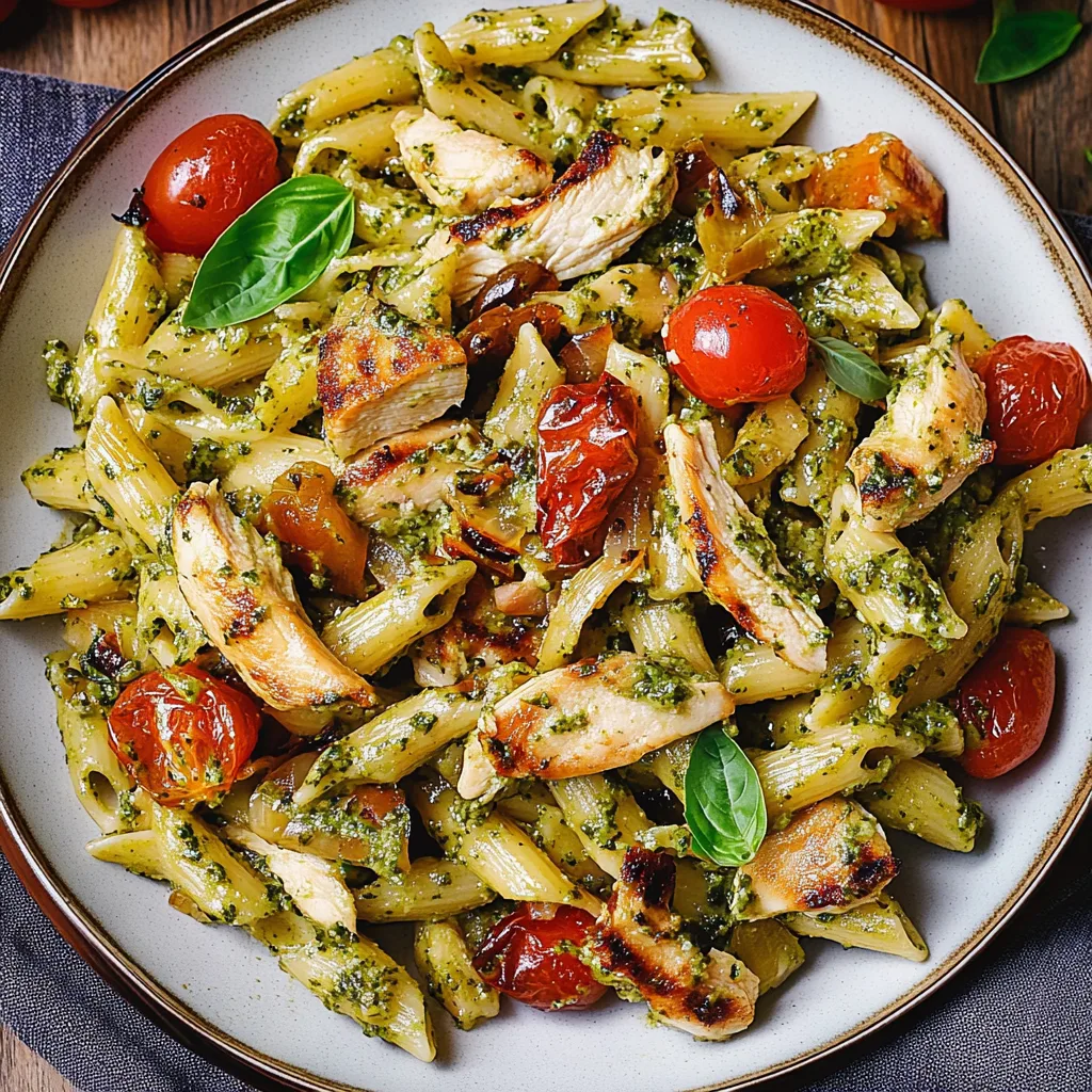 Creamy Chicken Pesto Pasta with Roasted Tomatoes