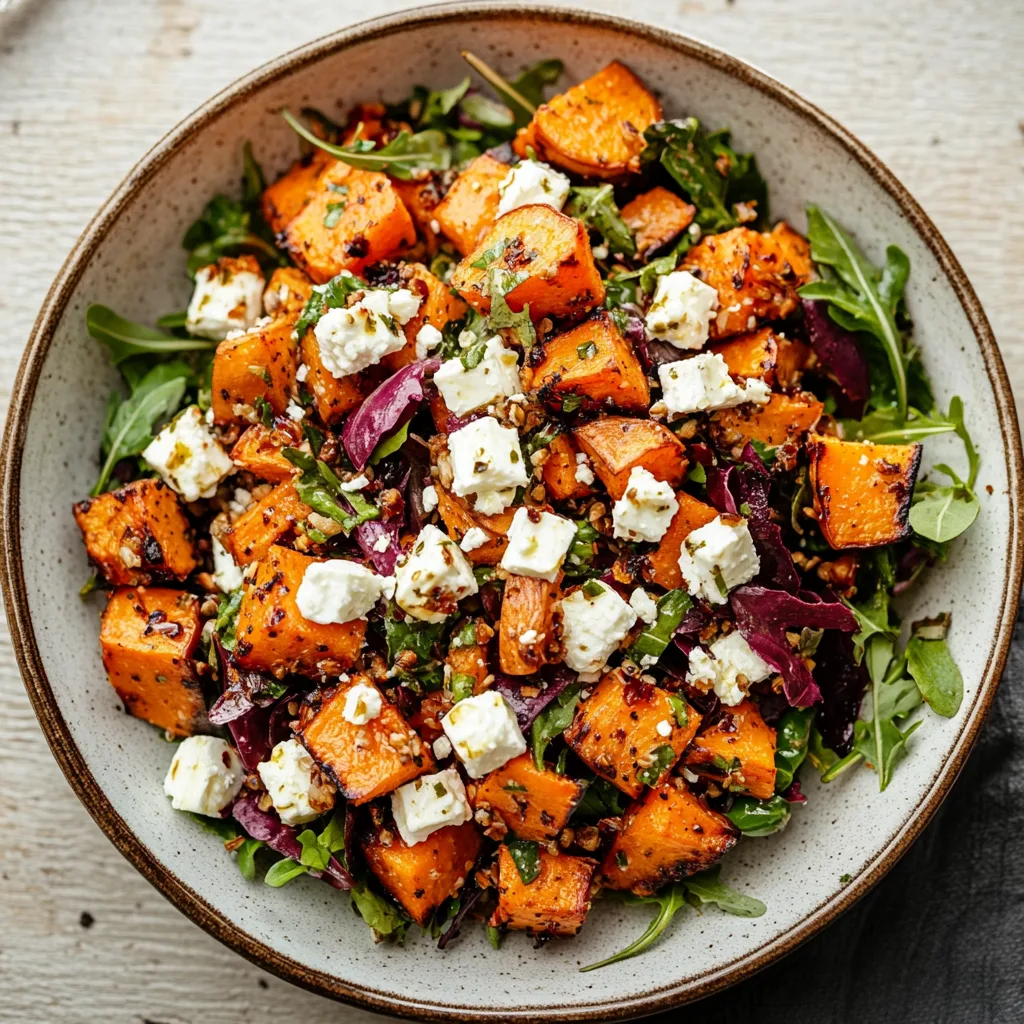 Roasted Sweet Potato and Feta Salad with Pomegranate Balsamic Vinaigrette