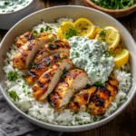 Mediterranean Grilled Chicken and Rice with Tzatziki