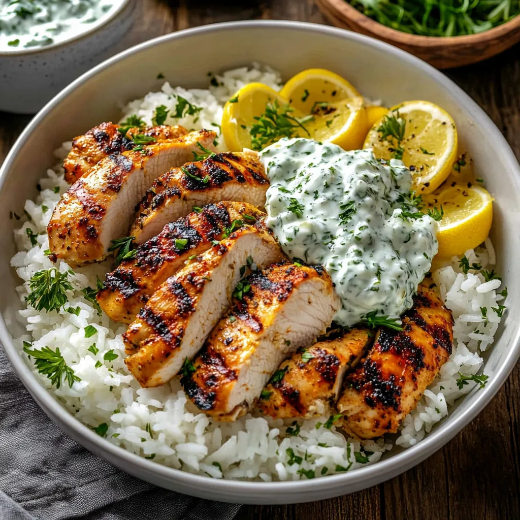 Mediterranean Grilled Chicken and Rice with Tzatziki