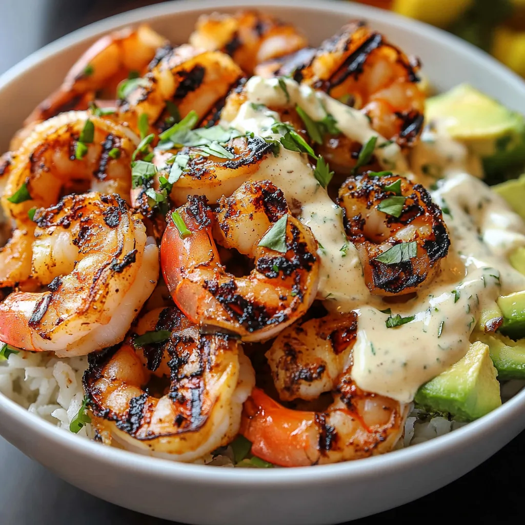 Quick Grilled Shrimp Bowls with Creamy Garlic Sauce