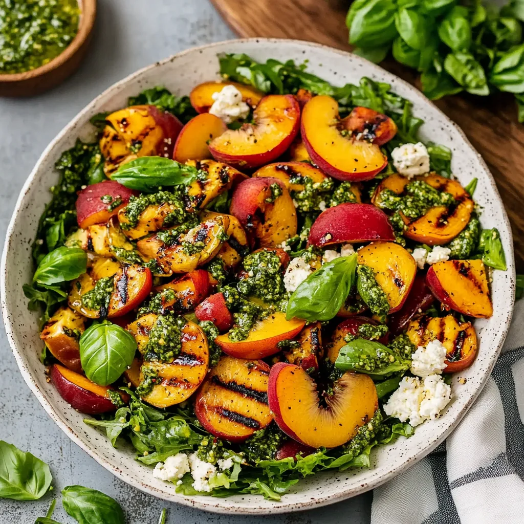 Grilled Peach Salad with Basil Vinaigrette
