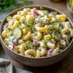 High Protein Dill Pickle Pasta Salad with Creamy Yogurt Dressing
