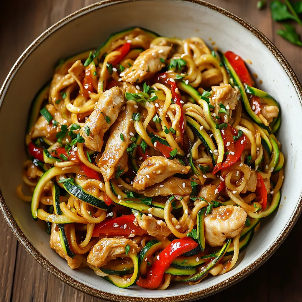 Garlic Chicken Zucchini Noodles Stir Fry