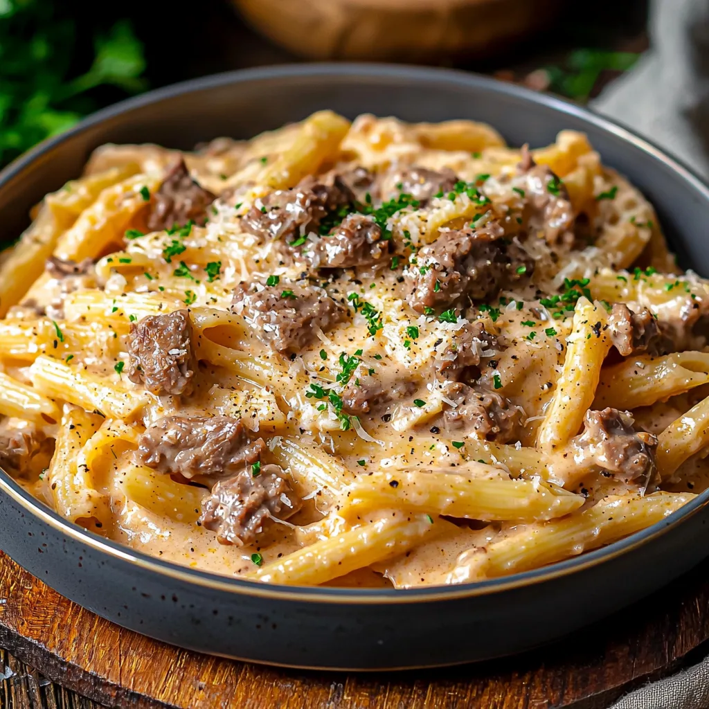 High Protein Creamy Beef Pasta