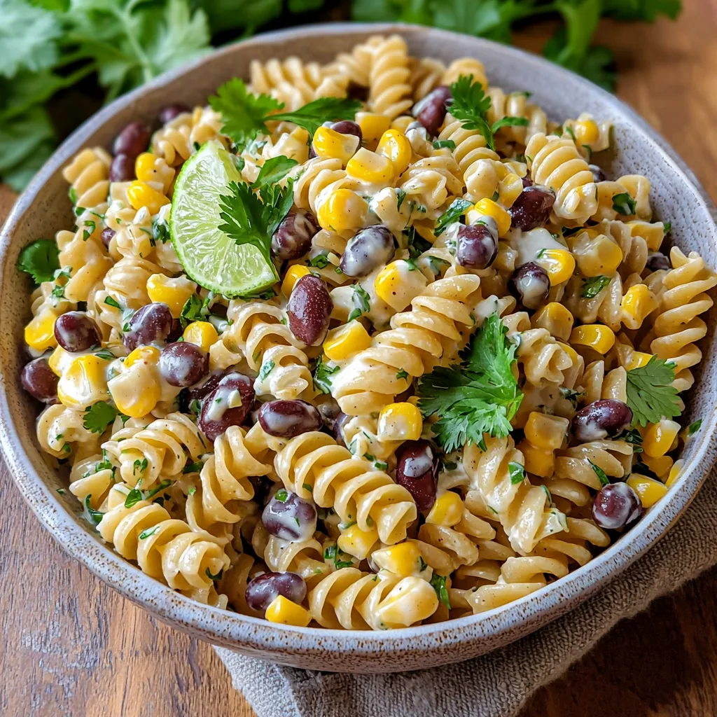 Healthy Black Bean and Corn Pasta Salad with Lime Greek Yogurt Dressing