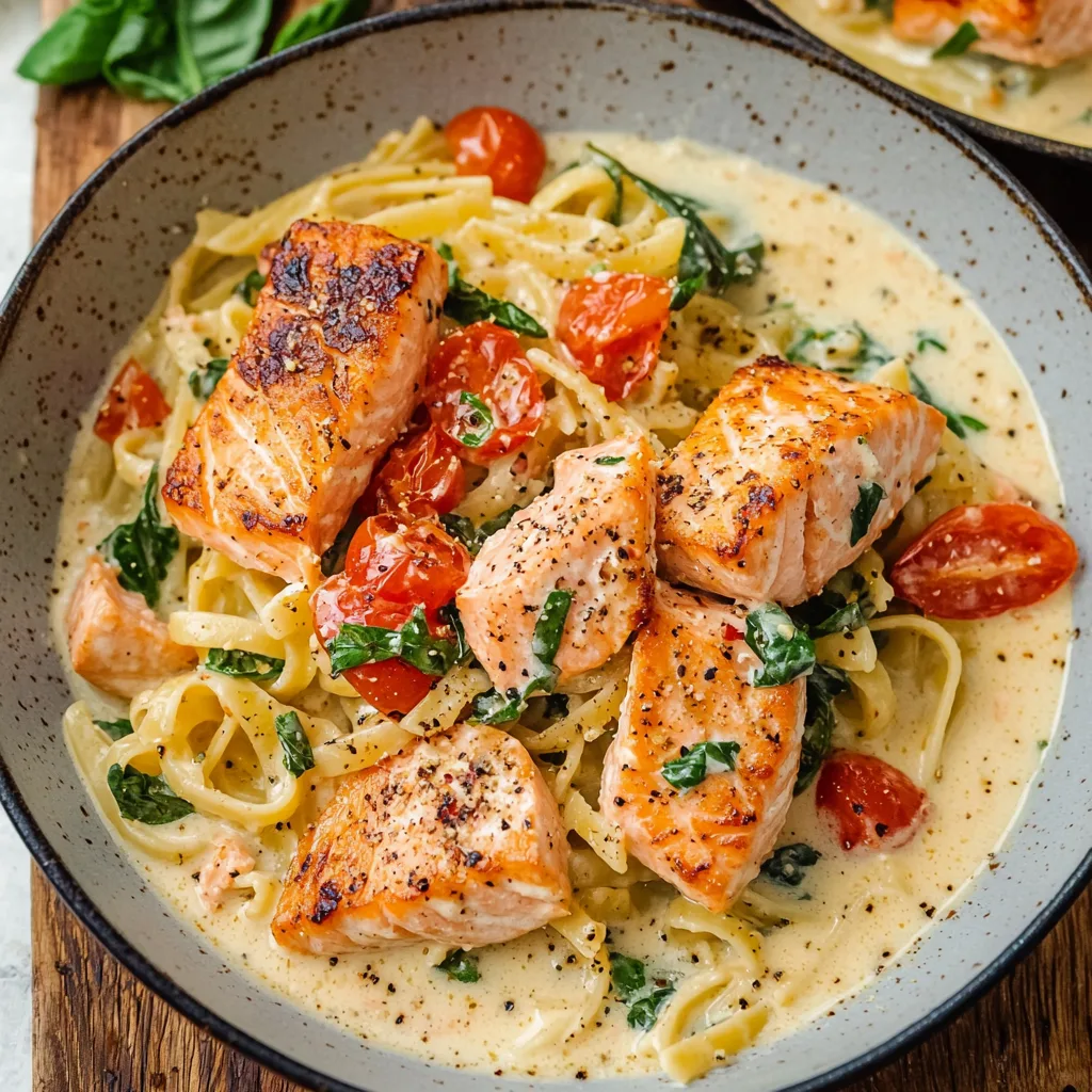 Healthy and Creamy Tuscan Salmon Pasta