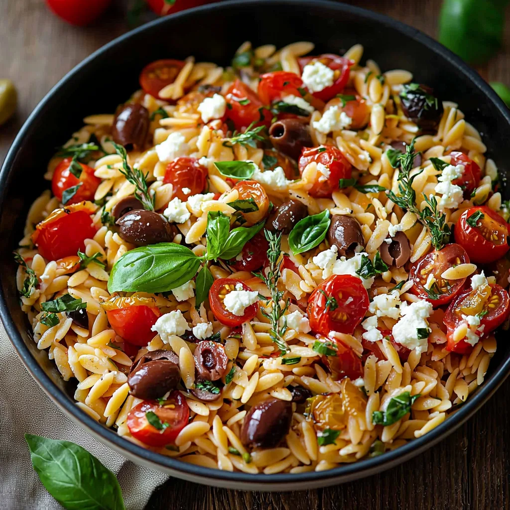 Greek Orzo with Tomatoes, Olives, Basil, and Feta