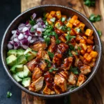 High Protein BBQ Chicken Roasted Sweet Potato Bowls