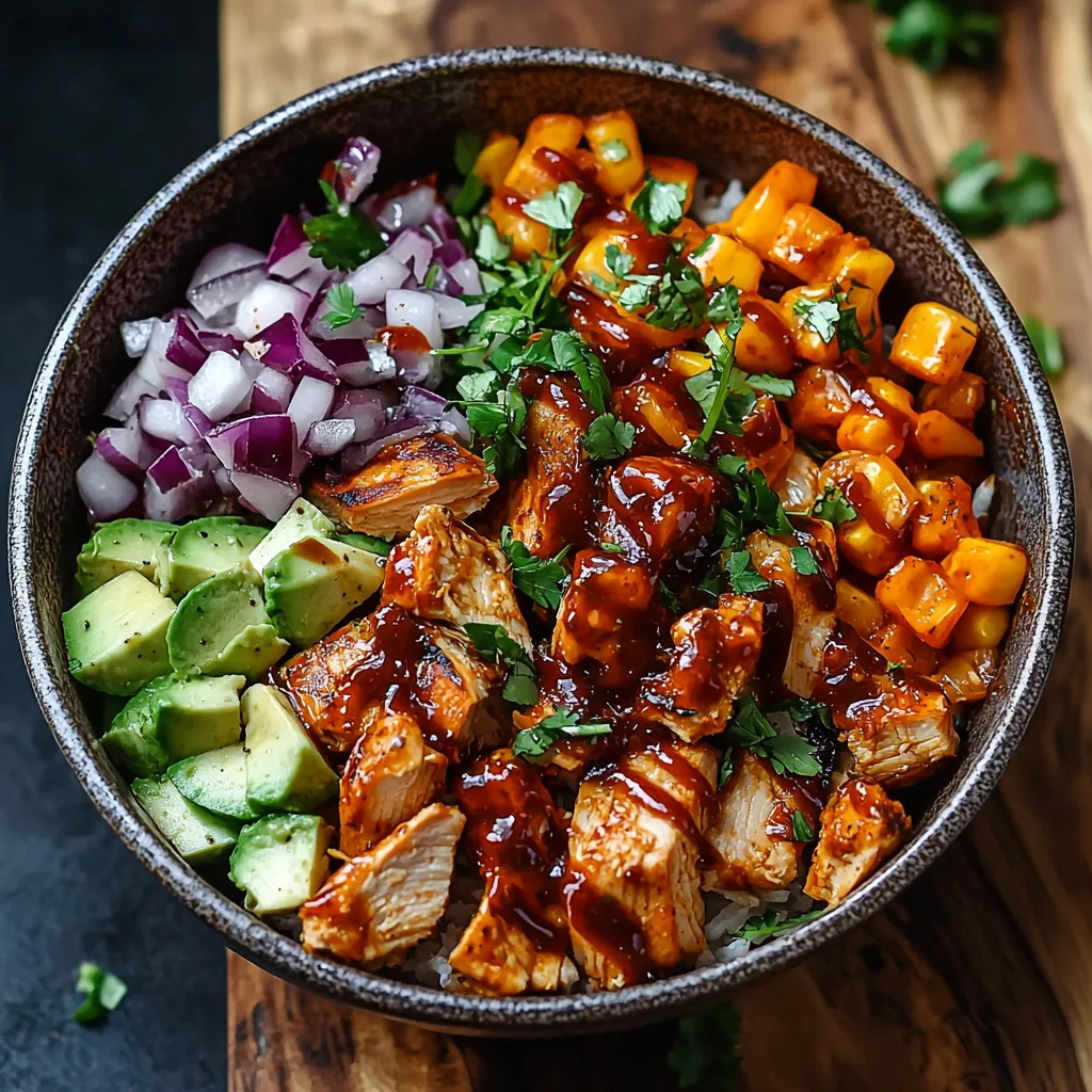 High Protein BBQ Chicken Roasted Sweet Potato Bowls