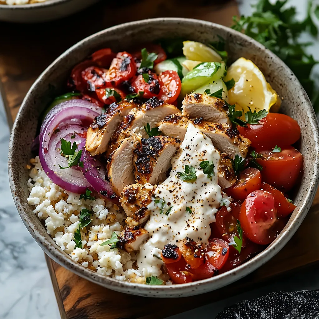 Greek Chicken Bowls with Tahini Feta Sauce