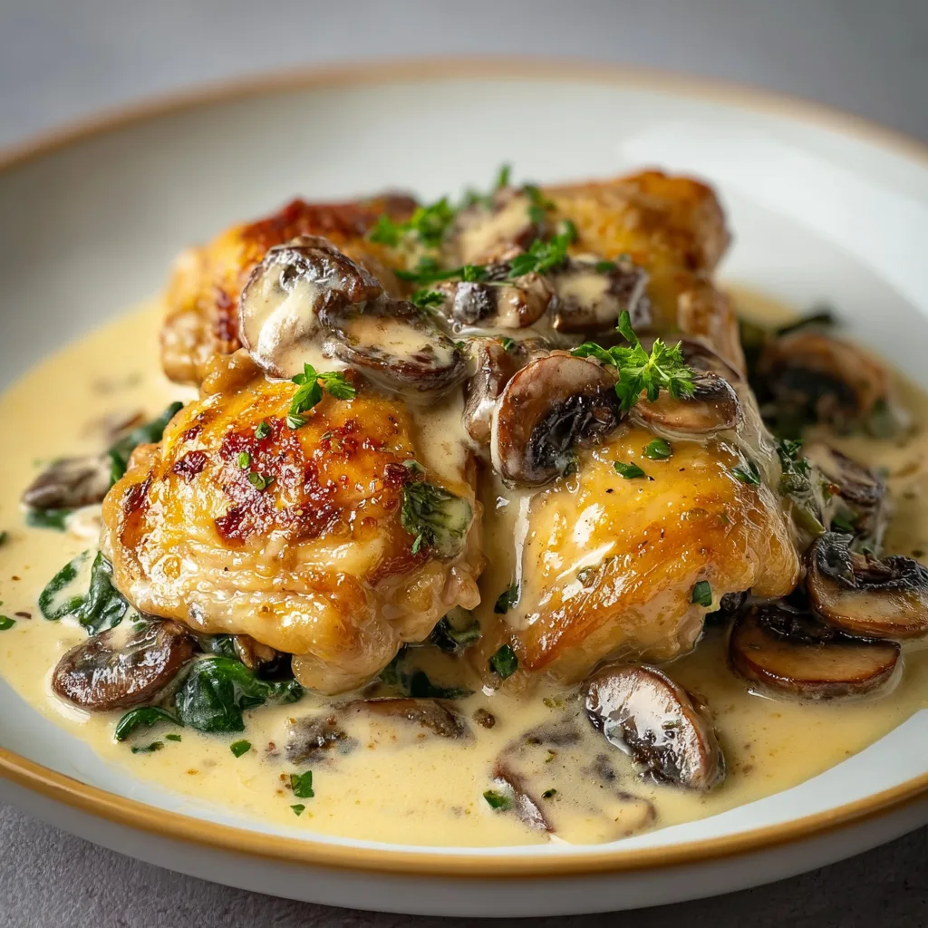 Creamy Garlic Mushroom Chicken Thighs Dinner