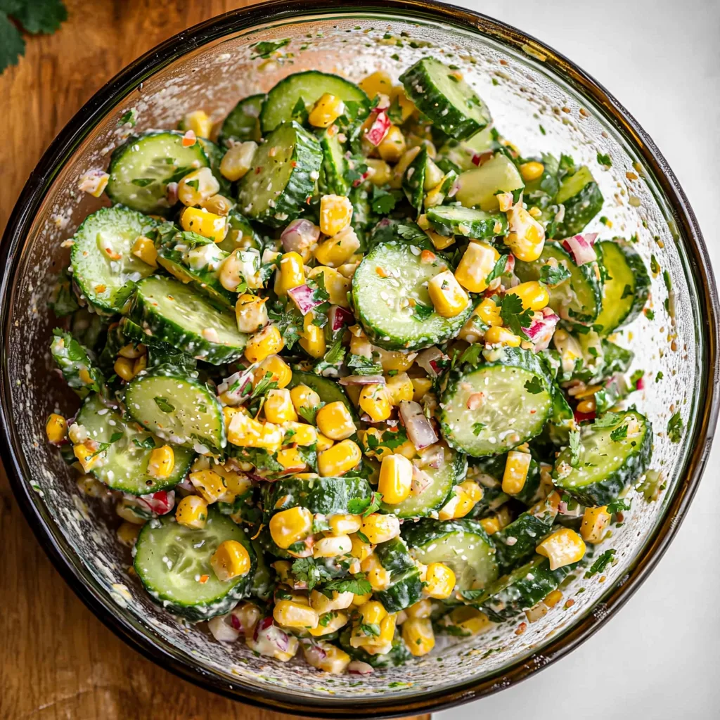 Mexican Cucumber Salad with Corn and Elote Dressing