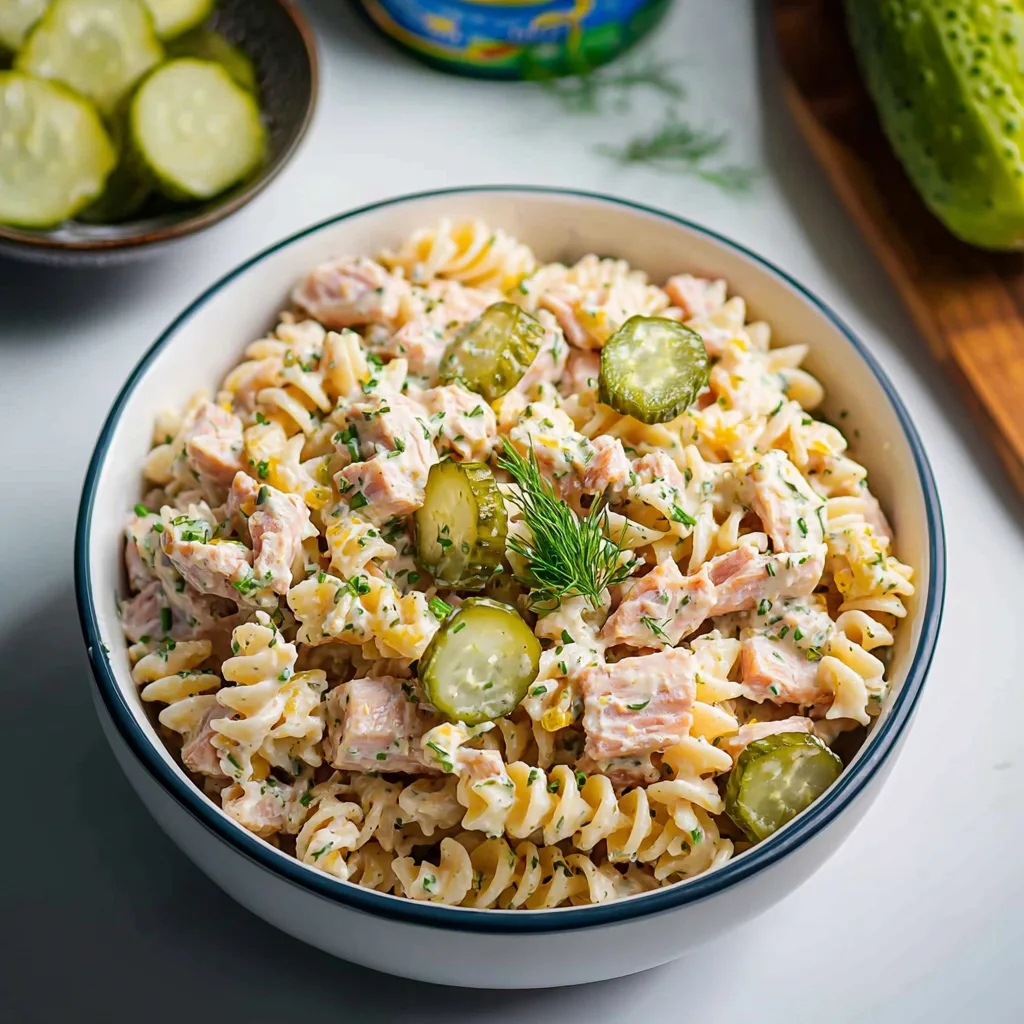 High Protein Dill Pickle Tuna Pasta Salad