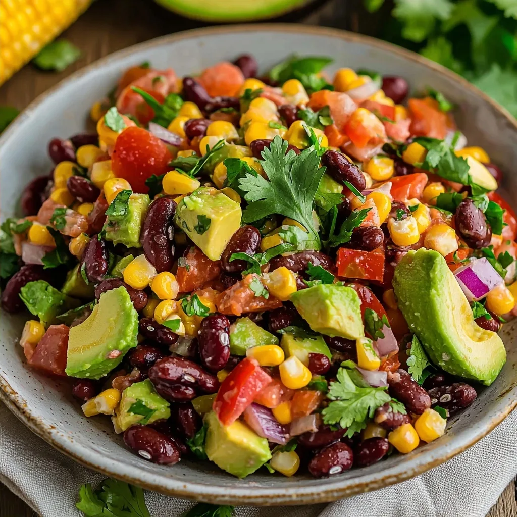 Three Bean, Corn and Avocado Salad
