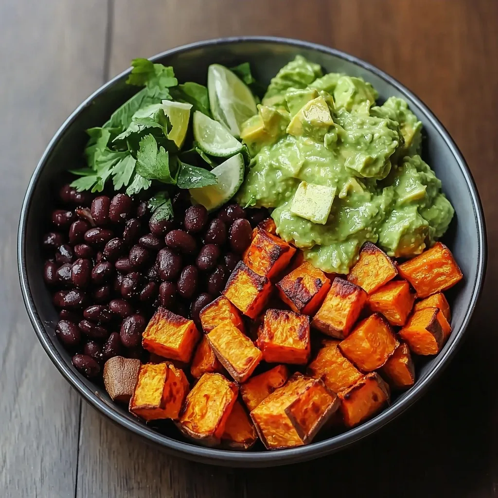 Sweet Potato and Black Bean Bowls with Avocado Lime Dressing