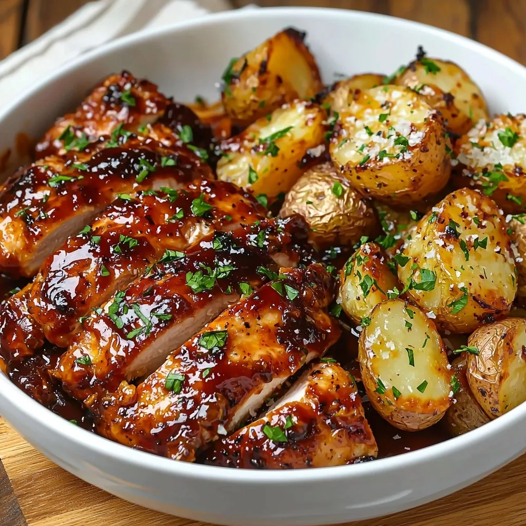 Honey BBQ Chicken and Garlic Parmesan Potatoes