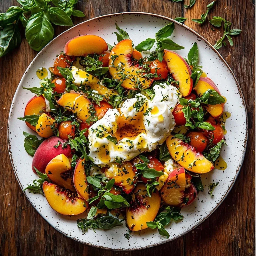 Peach and Burrata Salad with Honey Herb Vinaigrette